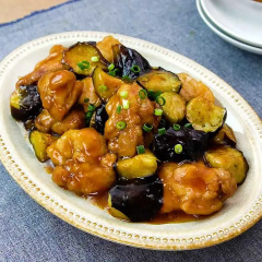 鶏肉となすの甘酢がらめ